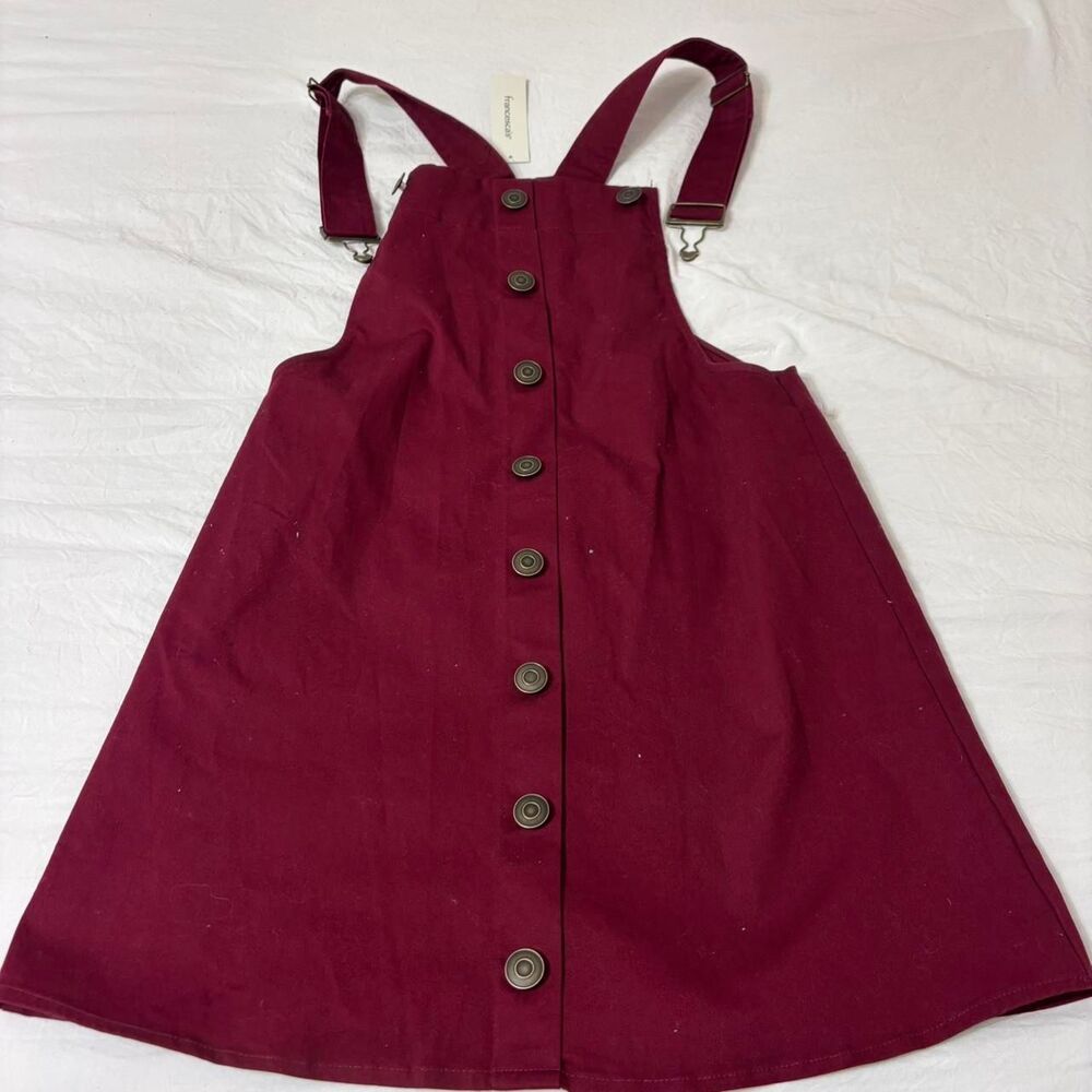 FRANCESCA'S Maroon Button Autumn Overall Small Women's Burgundy Girl's Red Dress